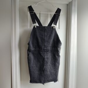 LULUS Womens Denim Skirtall Skirt/Dress Overalls SMALL Black Jeans Bibs Pockets